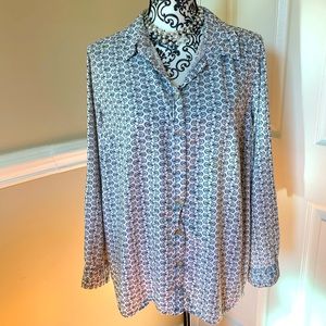 JANE and DELANCEY Button Up Tunic Blouse Women 1XL (bicycle print)